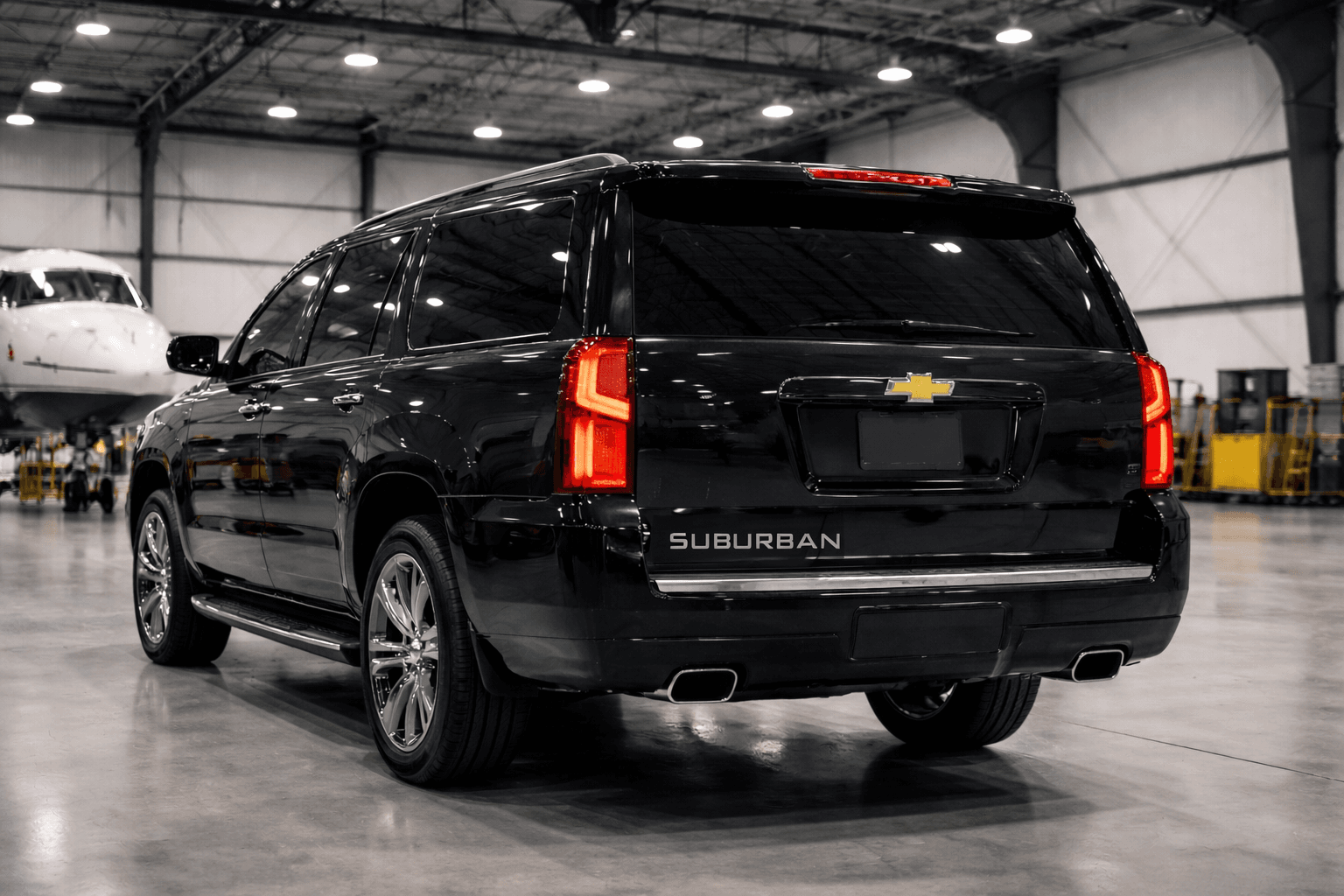 Window Tinting - Suburban with tinted windows at Avion hangar